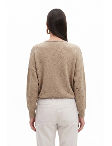 Maglia donna scollo v fresh flower tessuto leggero micropaillettes sabbiafd486 sabbia