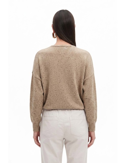 Maglia donna scollo v fresh flower tessuto leggero micropaillettes sabbiafd486 sabbia