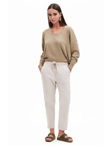 Maglia donna scollo v fresh flower tessuto leggero micropaillettes sabbiafd486 sabbia