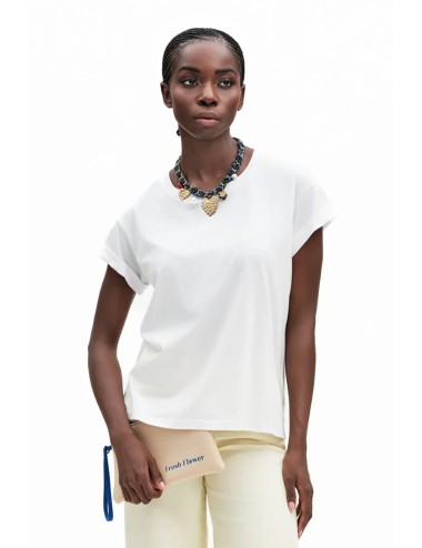 T-shirt donna fresh flower filo di scozia bianca con pochette