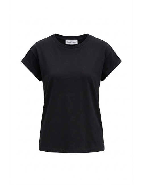 T-shirt donna fresh flower filo di scozia nero con pochette
