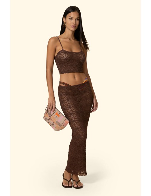 Effek - donna crop top fk pizzo elasticizzato marrone lavorato fk26-sw0207bn