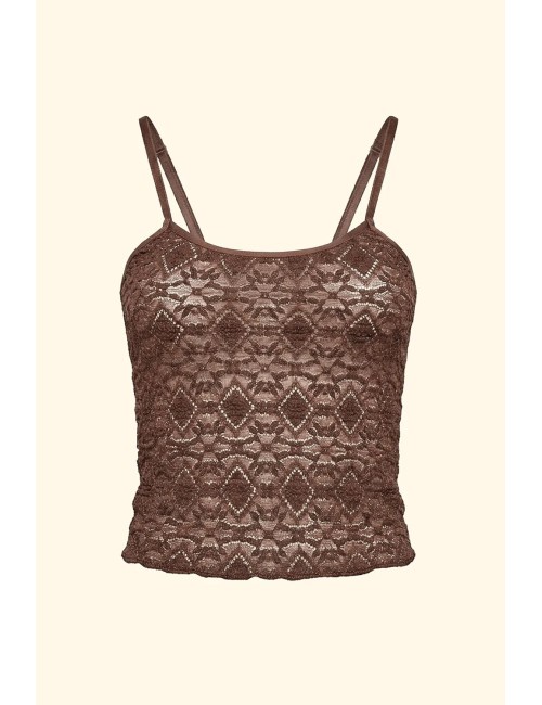 Effek - donna crop top fk pizzo elasticizzato marrone lavorato fk26-sw0207bn