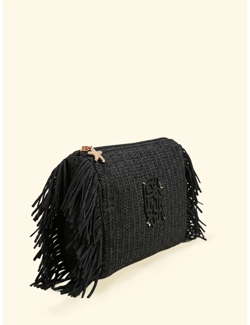 Effek - donna maxi pochette fk paglia frange laterali fk26-sw0050bk