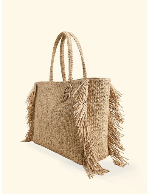 Effek - donna maxi bag fk paglia manici rigidi frange laterali fk26-sw0040bg