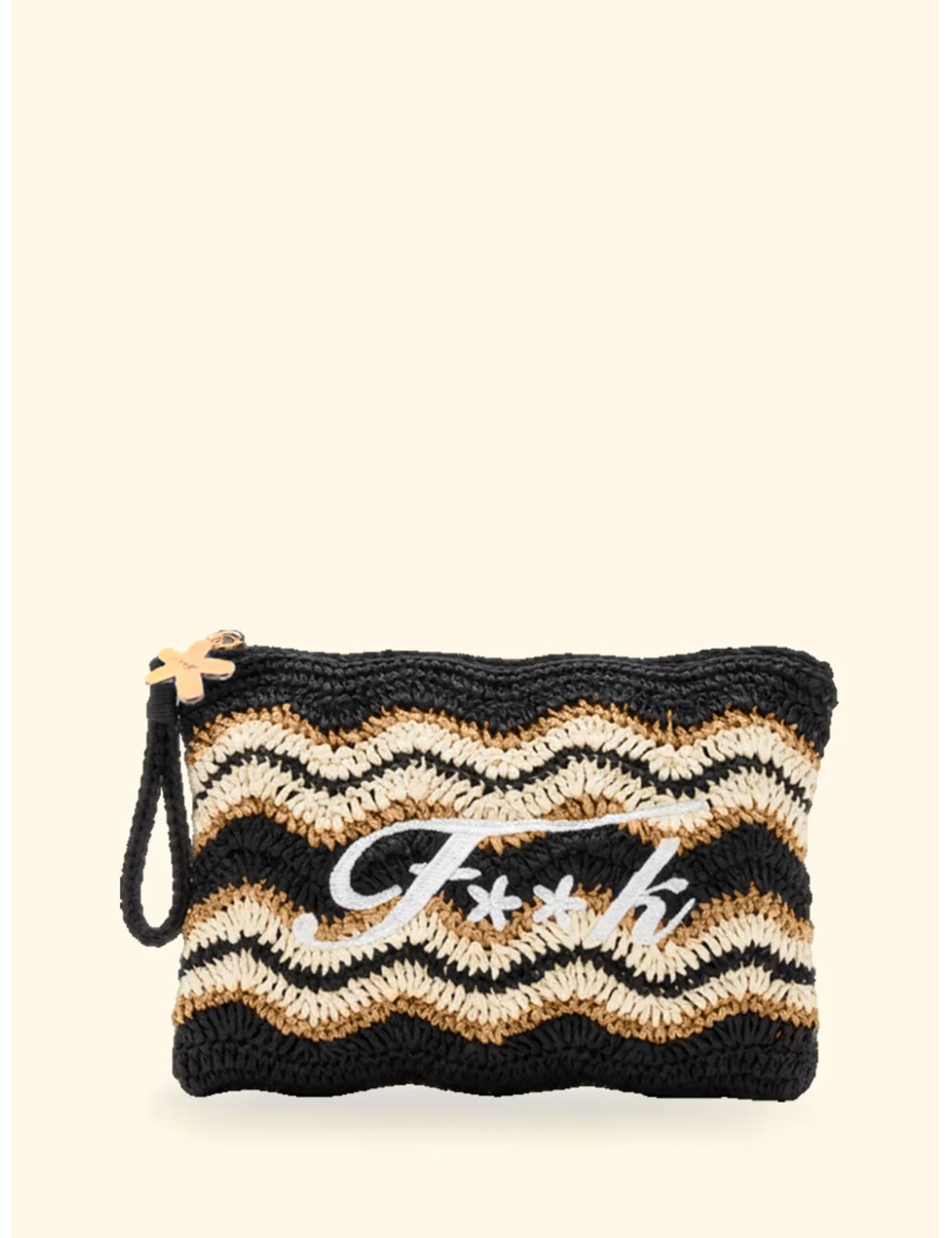 Effek - donna pochette paglia fk logo ricamato nero beige fk26-sw0070bk