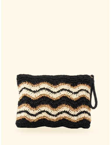 Effek - donna pochette paglia fk logo ricamato nero beige fk26-sw0070bk