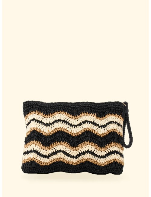 Effek - donna pochette paglia fk logo ricamato nero beige fk26-sw0070bk