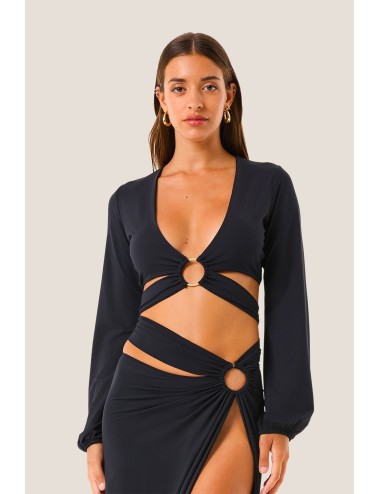 Donna top fk soft touch nero manica lunga dettaglio anello 126wrwtp5640 nero