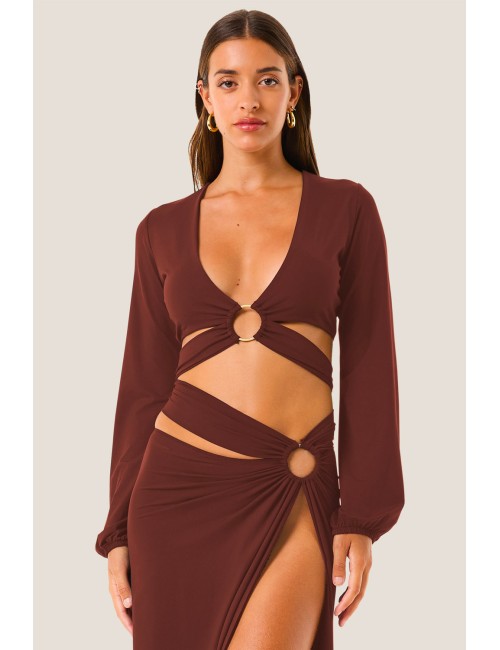 Donna top fk soft touch marrone manica lunga dettaglio anello 126wrwtp5640 marrone