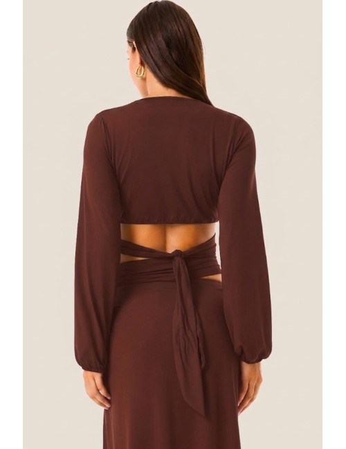 Donna top fk soft touch marrone manica lunga dettaglio anello 126wrwtp5640 marrone