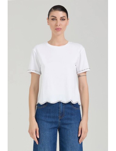 Donna t-shirt take two cotone bianco applicazioni gioiello xs-xl