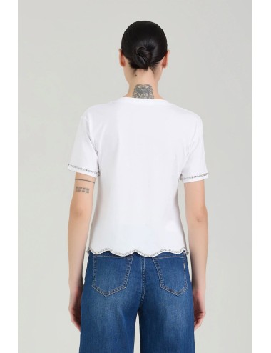 Donna t-shirt take two cotone bianco applicazioni gioiello xs-xl