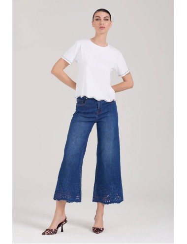 Donna t-shirt take two cotone bianco applicazioni gioiello xs-xl