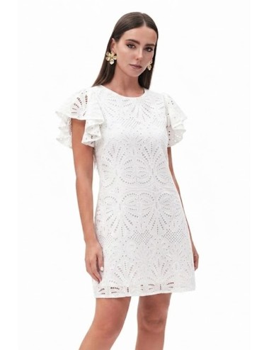 Donna abito fresh flower pizzo sangallo bianco manica ruches