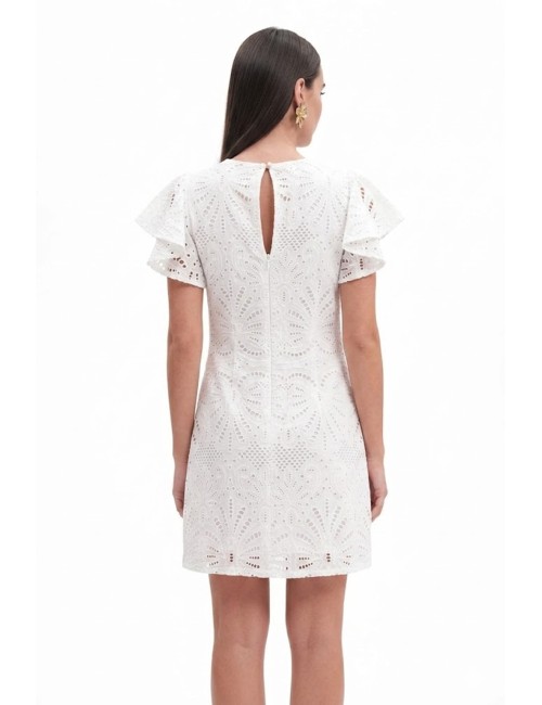 Donna abito fresh flower pizzo sangallo bianco manica ruches