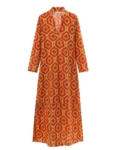 Donna abito lungo karamell viscosa fantasia etnica rosso giallo