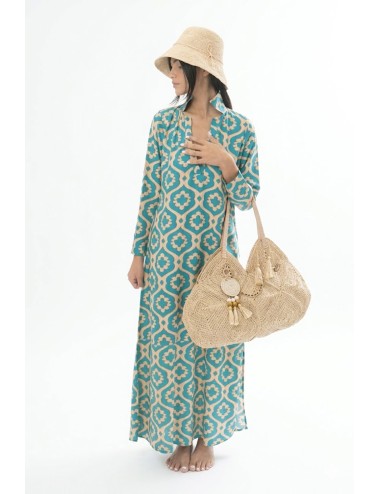 Donna abito lungo karamell viscosa fantasia turchese beige