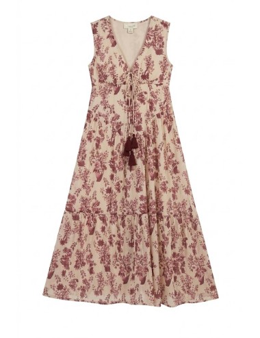 Donna abito lungo karamell cotone fantasia bordeaux beige