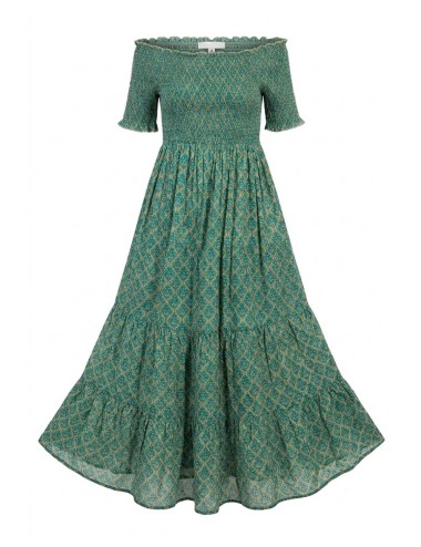 Donna abito karamell cotone fantasia verde elasticizzato