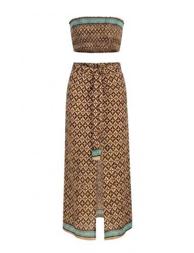 Donna completo karamell cotone top gonna fantasia ecrù beige