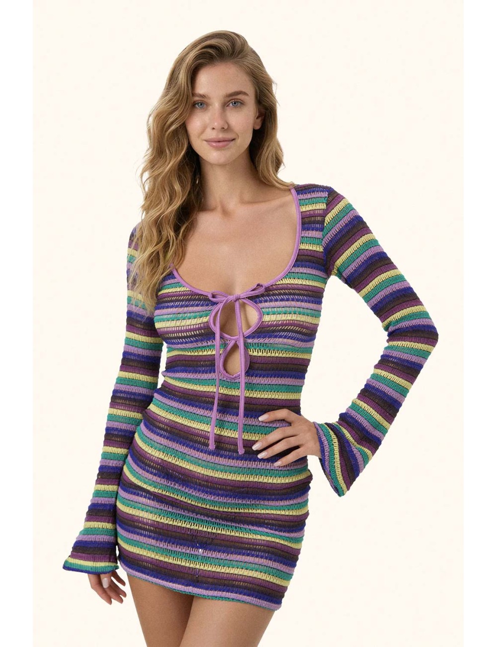 Mefui - donna abito corto me fui uncinetto multicolore purple mf26-sw0816mc