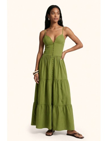 Mefui - donna abito lungo me fui cotone verde militare bottoni scollo  mf26-sw0219mg