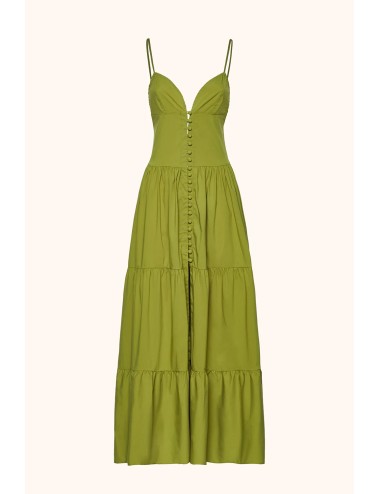 Mefui - donna abito lungo me fui cotone verde militare bottoni scollo  mf26-sw0219mg