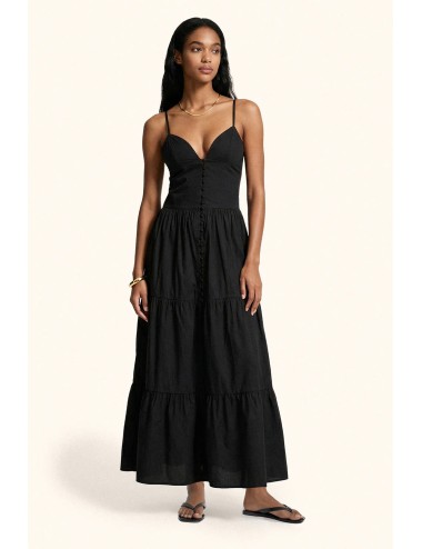 Mefui - donna abito lungo me fui cotone nero bottoni scollo profondo mf26-sw0429bk