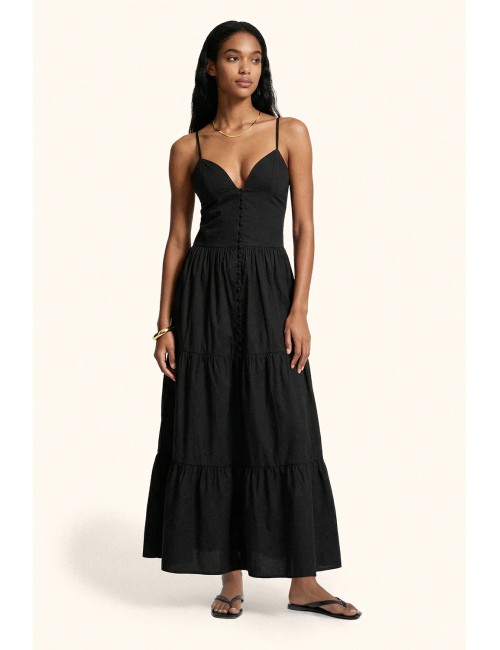 Mefui - donna abito lungo me fui cotone nero bottoni scollo profondo mf26-sw0429bk