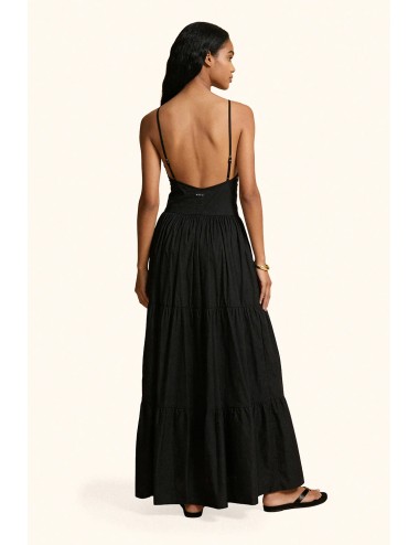 Mefui - donna abito lungo me fui cotone nero bottoni scollo profondo mf26-sw0429bk