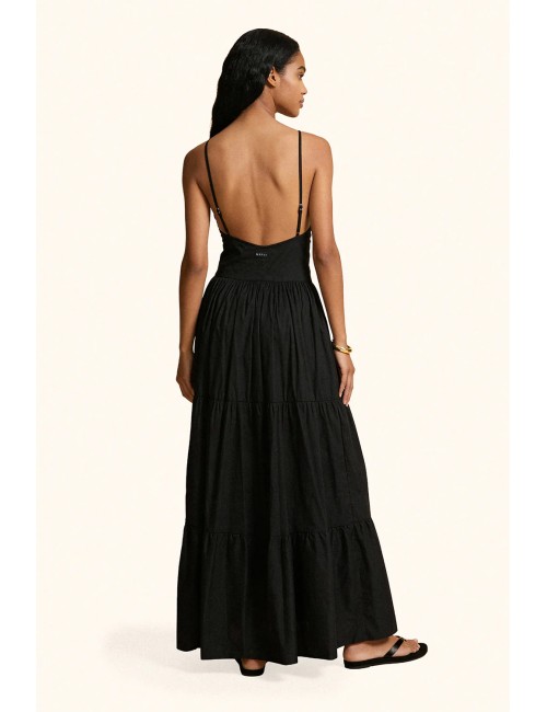 Mefui - donna abito lungo me fui cotone nero bottoni scollo profondo mf26-sw0429bk