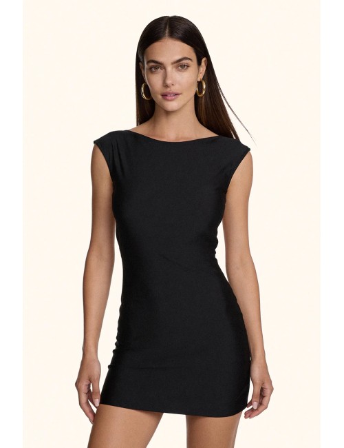 Mefui - donna abito corto me fui lycra nero scollo barca schiena scoperta mf26-sw0717k