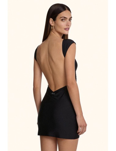 Mefui - donna abito corto me fui lycra nero scollo barca schiena scoperta mf26-sw0717k