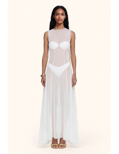 Mefui - donna abito lungo me fui tulle bianco trasparente senza maniche mf26-sw0720wh