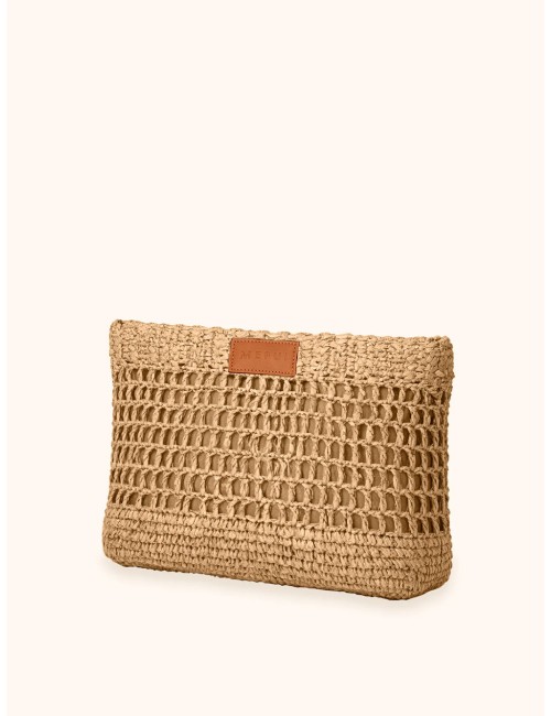 Mefui -donna maxi pochette me fui rafia marrone chiaro magnete ma26-sw0060lb