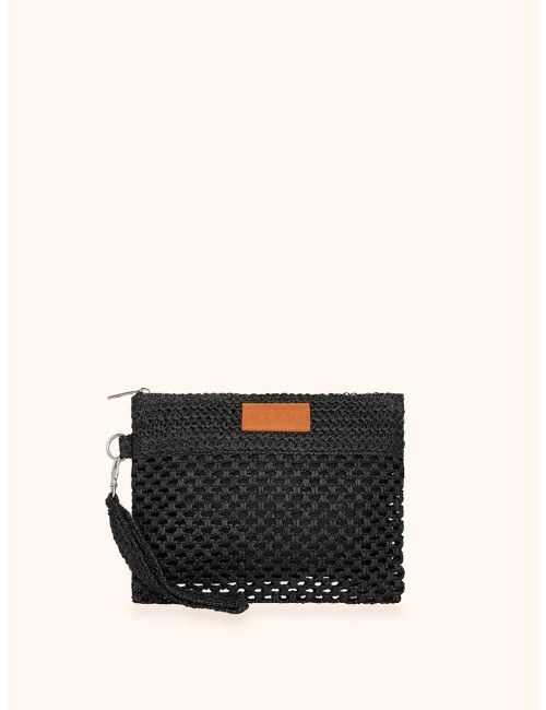 Mefui - donna mini pochette me fui rafia nero zip laccetto removibile ma26-sw0055pk