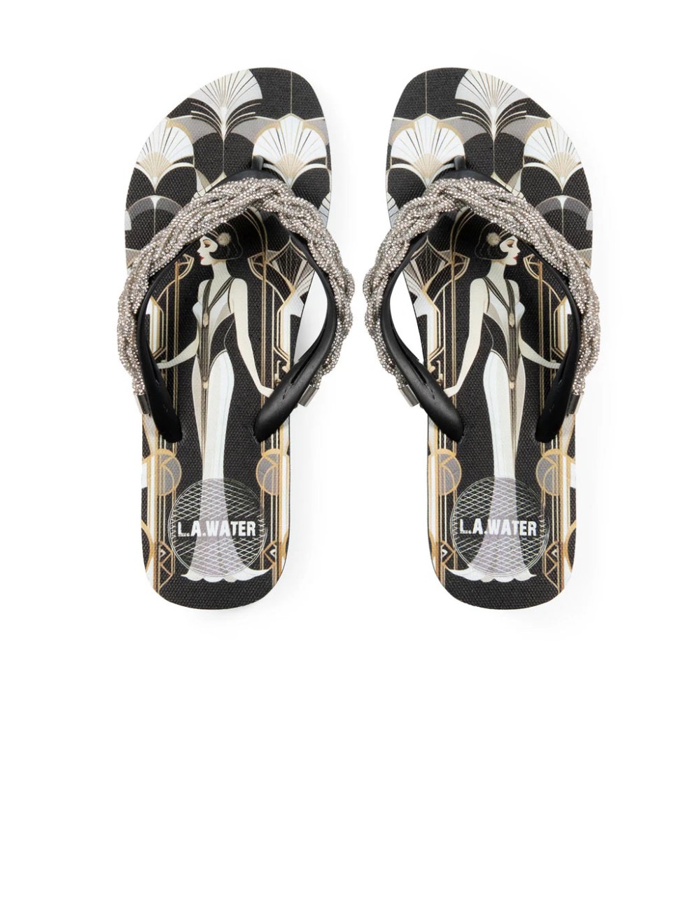 Donna infradito l.a. water art déco nero argento gioiello 62198e