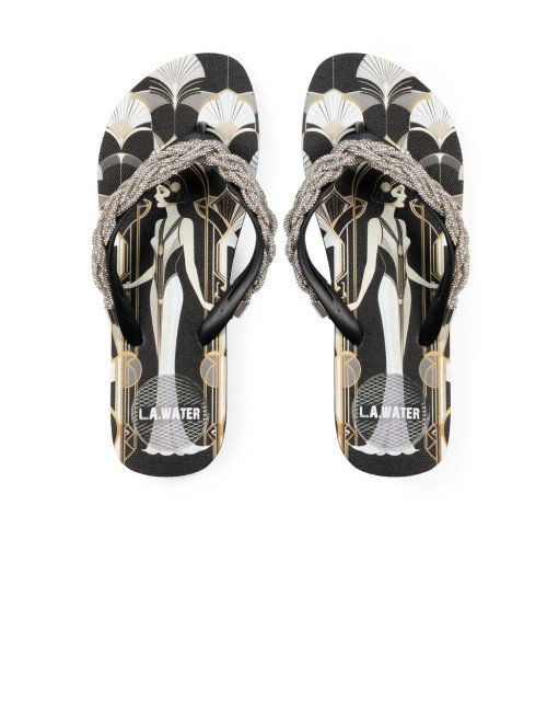 Donna infradito l.a. water art déco nero argento gioiello 62198e