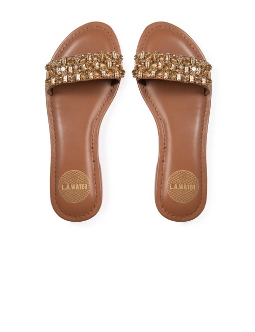Donna ciabatte l.a. water vera pelle cuoio pietre vetro ambra 62204b