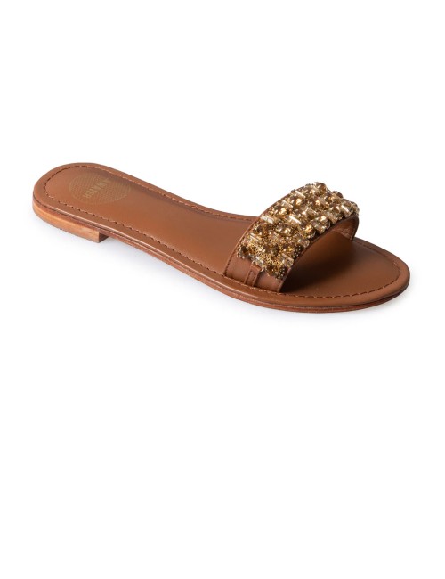 Donna ciabatte l.a. water vera pelle cuoio pietre vetro ambra 62204b