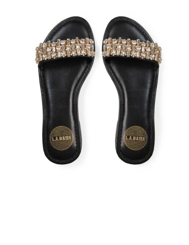 Donna ciabatte l.a. water vera pelle nera pietre cristallo gioiello 62202b