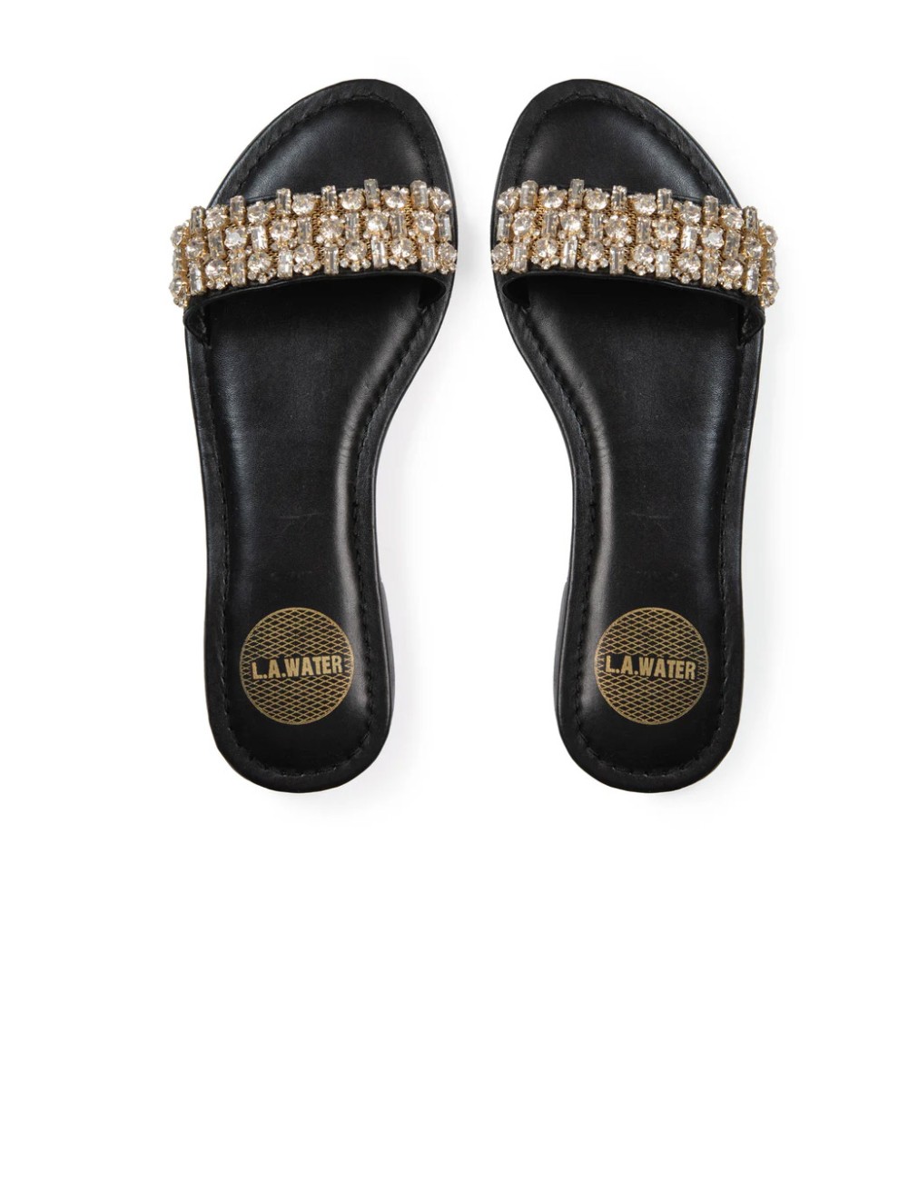 Donna ciabatte l.a. water vera pelle nera pietre cristallo gioiello 62202b