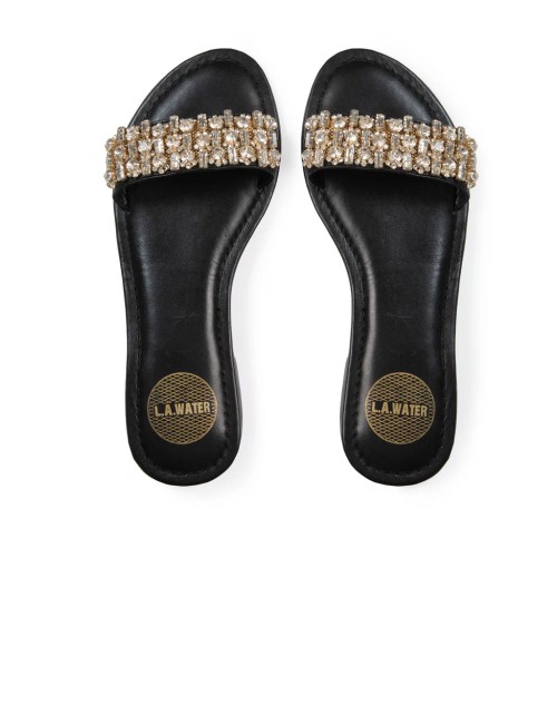 Donna ciabatte l.a. water vera pelle nera pietre cristallo gioiello 62202b