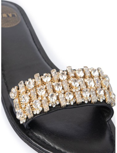 Donna ciabatte l.a. water vera pelle nera pietre cristallo gioiello 62202b