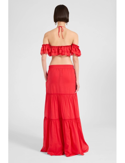 Ermanno scervino - gonna lunga con balze e inserto in pizzo d484o608xyr r4821