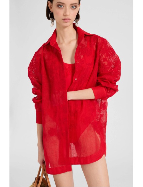 Donna camicia ermanno scervino oversized lino ricamo rosso d484k600kgc 81763
