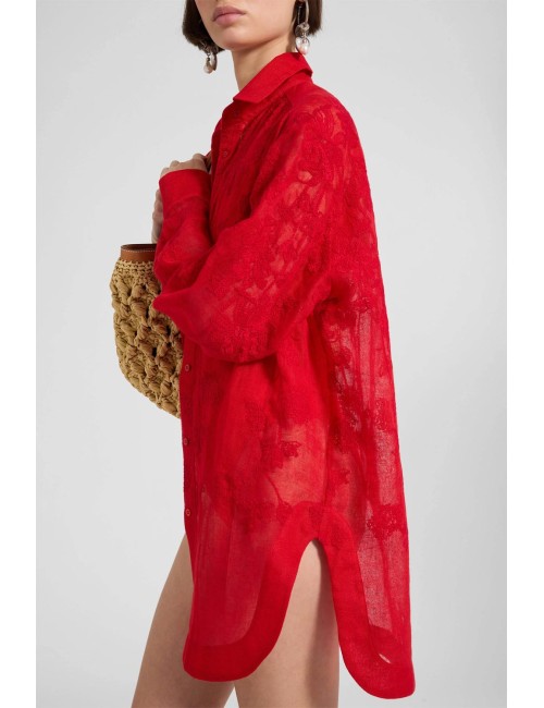 Donna camicia ermanno scervino oversized lino ricamo rosso d484k600kgc 81763