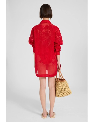Donna camicia ermanno scervino oversized lino ricamo rosso d484k600kgc 81763