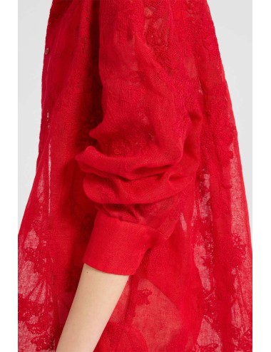 Donna camicia ermanno scervino oversized lino ricamo rosso d484k600kgc 81763